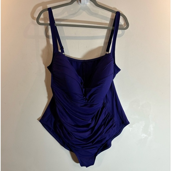 LA BLANCA Sz 22 Island Goddess Ruched Thin Straps Padded One Piece Bathing Suit - Picture 2 of 9